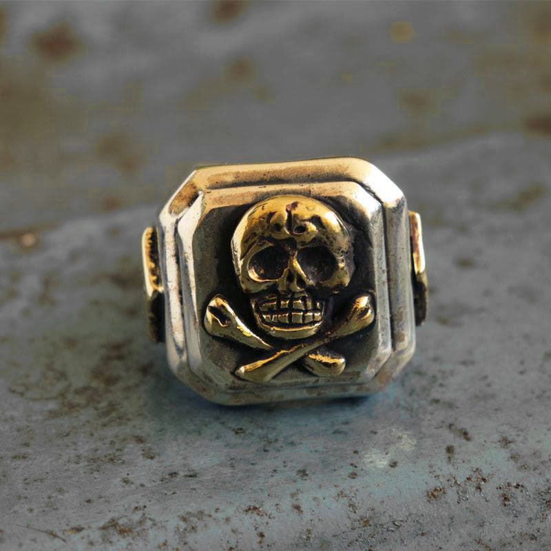 Mexican skull crossbones Biker Ring sterling silver Vintage pirate  Caribbean men