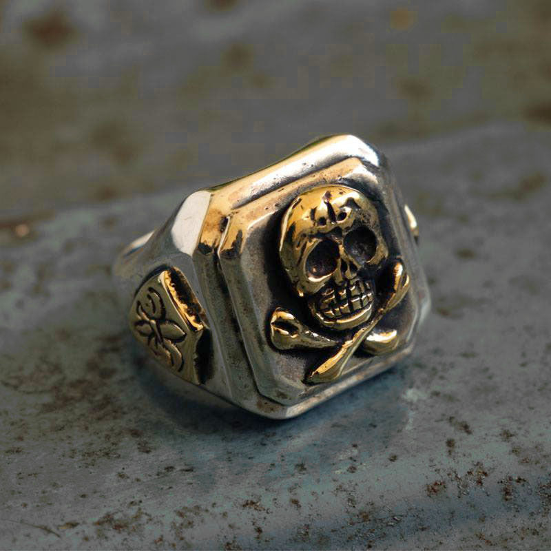 Mexican skull crossbones Biker Ring sterling silver Vintage pirate  Caribbean men