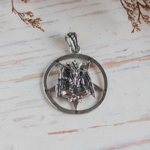 Baphomet Pendant Necklace sterling silver Pentagram Sigil Illuminati Goat Satan star