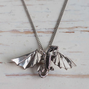 Flying dragon Pendant Necklace Sterling Silver Fantasy Jewelry gift for her