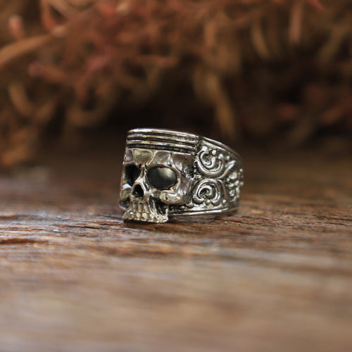 Skull Fire piston head for men sterling silver ring Biker Gothic punk gangster rock