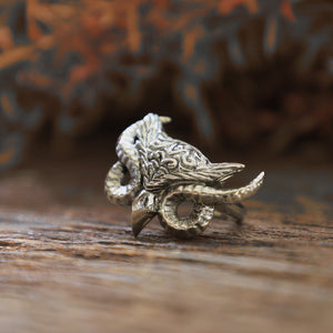 owl Celtic and Horned goat sterling silver Ring 925 Bird Skull Boho biker gothic