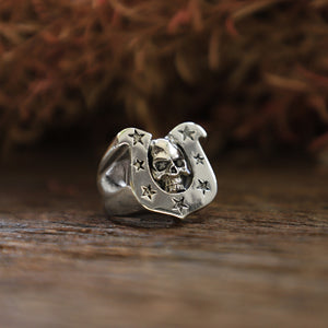 Horseshoe skull star Biker silver ring men sterling western rock cowboy luck