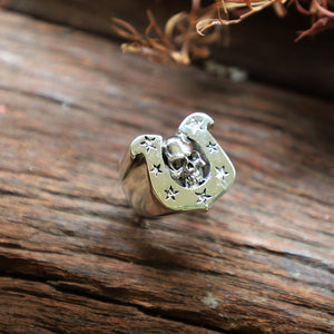 Horseshoe skull star Biker silver ring men sterling western rock cowboy luck