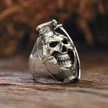 skull hand grenade made of sterling silver ring 925 for men Military