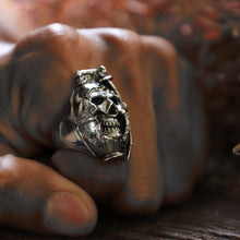 skull hand grenade made of sterling silver ring 925 for men Military