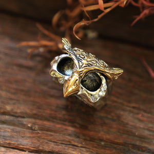 owl gothic sterling silver Ring 925 Bird Brass mask animal Skull Boho biker Celtic