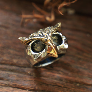 owl gothic sterling silver Ring 925 Bird Brass mask animal Skull Boho biker Celtic