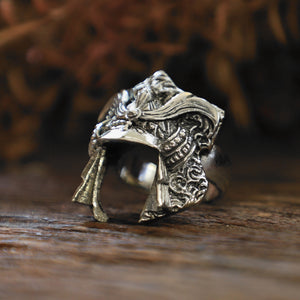 Samurai Mask Skull Biker sterling silver ring men Japanese warrior gothic katana