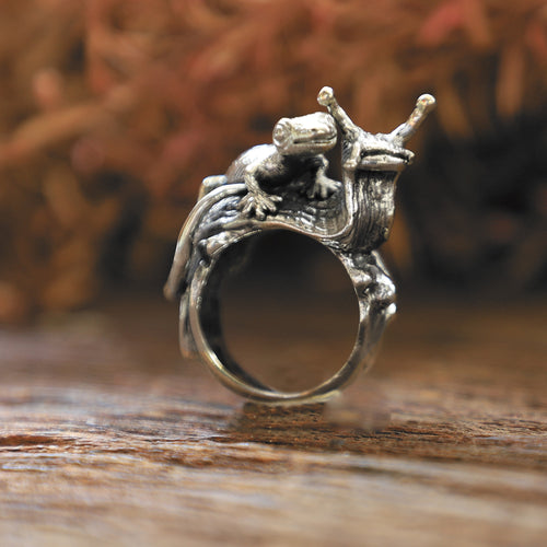snail Gecko sterling silver ring animal gift Jewelry Boho lizard bugbear biker