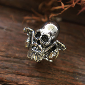 Skull beard Biker for men sterling silver ring gothic viking chopper bobber custom