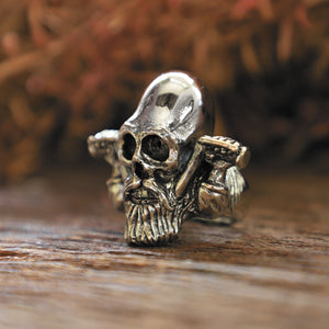 Skull beard Biker for men sterling silver ring gothic viking chopper bobber custom