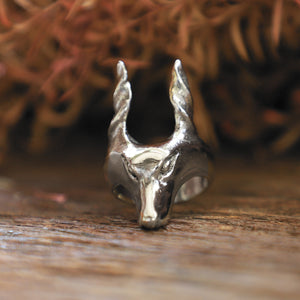 Anubis Egyptian unisex sterling silver ring 925 fox Wolf Boho biker gothic skull