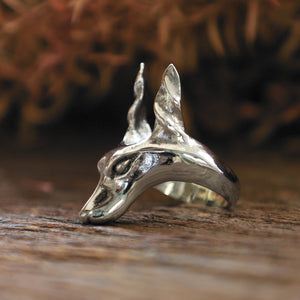 Anubis Egyptian unisex sterling silver ring 925 fox Wolf Boho biker gothic skull