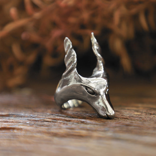Anubis Egyptian unisex sterling silver ring 925 fox Wolf Boho biker gothic skull
