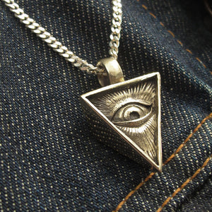 illuminati Pendant Necklace sterling silver 925 Biker freemason triangle masonic