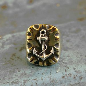 Mexican anchor Ring Biker silver brass Navy world war sailor men Vintage