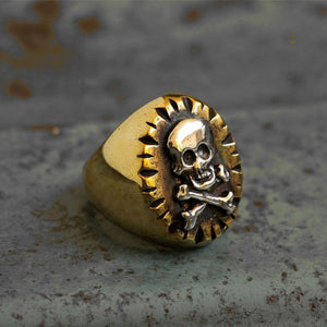 Mexican Biker Skull Ring  brass silver Vintage men pirate Captain seaman