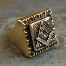 Mexican freemason Biker Ring brass silver Vintage illuminati Masonic