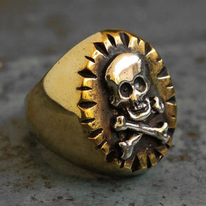 Mexican Biker Skull Ring  brass silver Vintage men pirate Captain seaman