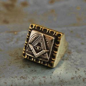 Mexican freemason Biker Ring brass silver Vintage illuminati Masonic