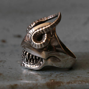 alien Goat Horn Biker Rings sterling silver Skull Satan Baphomet Pentagram Satanic