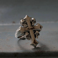 Skull Cross Biker Ring sterling silver Christ Jesus men rocker Vintage