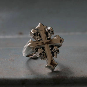 Skull Cross Biker Ring sterling silver Christ Jesus men rocker Vintage