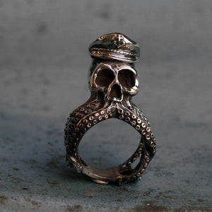 Captain octopus Biker Ring sterling silver skull squid Punk TENTACLE