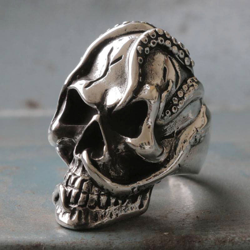 octopus Skull Biker Ring sterling silver squid Heavy metal