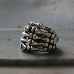 bone finger Biker Ring sterling silver Skull HAND illuminati SKELETON STEAMPUNK PUNK