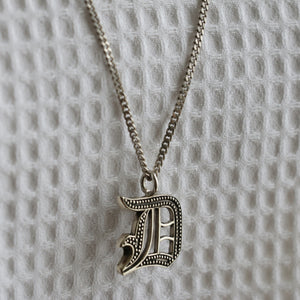 D gothic Letters pendant necklace sterling silver 925 Biker old english A-Z alphabet Initial