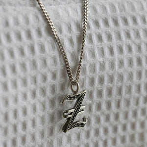 Z alphabet gothic pendant necklace sterling silver 925 Biker old english A-Z  Initial Letters