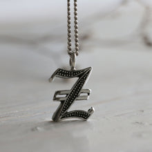 Z alphabet gothic pendant necklace sterling silver 925 Biker old english A-Z  Initial Letters