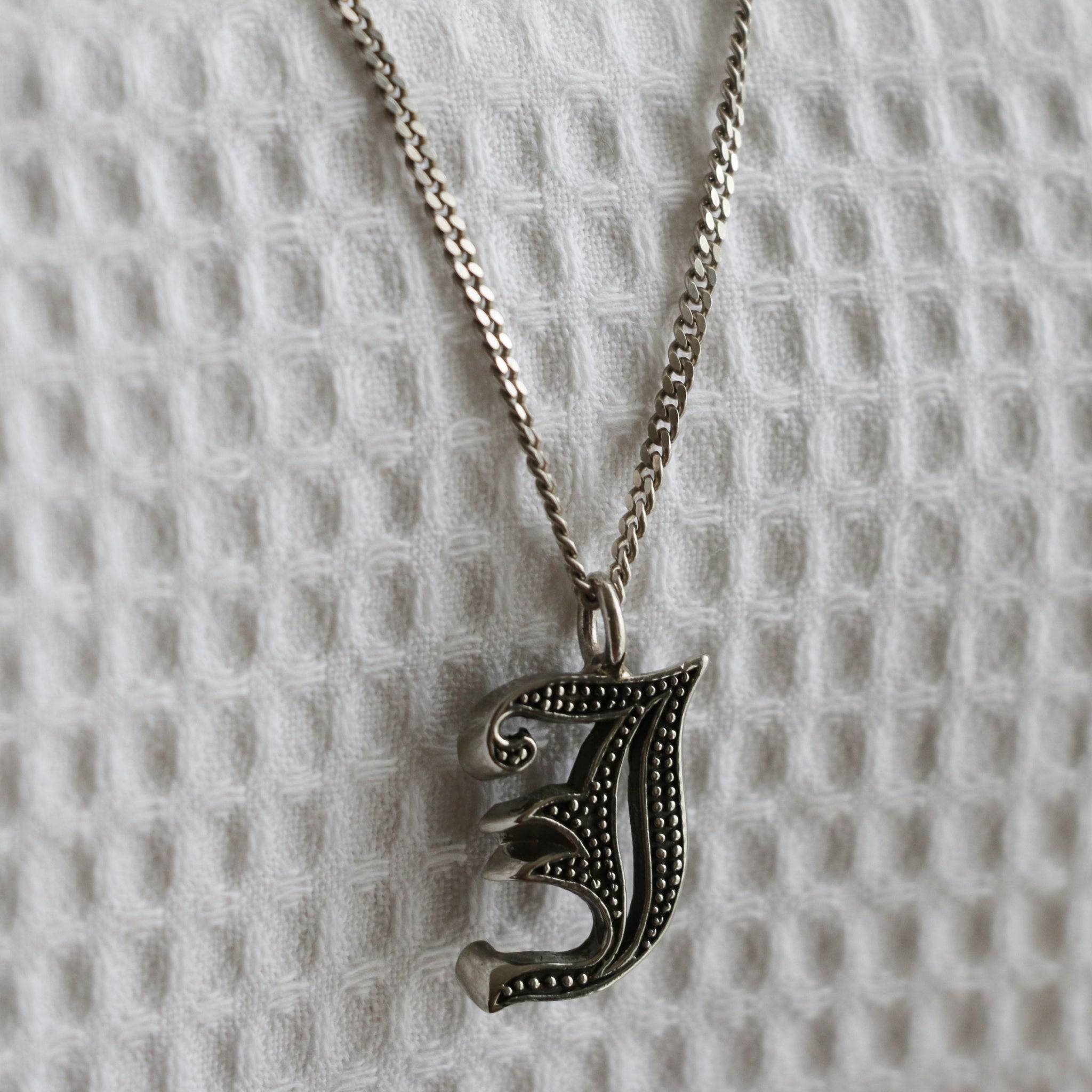 Gothic Alphabet Initial Necklace Oxidized Silver made by Kajsa