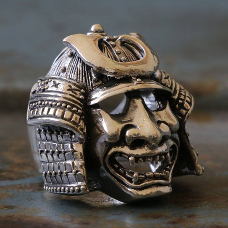 samurai mask Biker Ring sterling silver skull Japanese warrior Bushido DEMON ONI