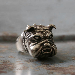 Bulldog dog Biker Ring sterling silver British pet punk man rocker heavy