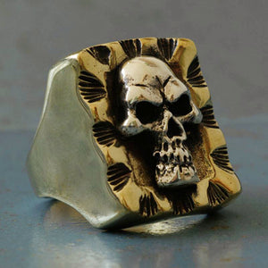 Mexican Biker Skull Ring brass silver Vintage men pirate Captain Trucker