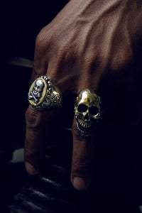 Skull Biker Ring brass sterling silver open mouth bone rock motorcycle
