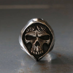 Skull Hood Biker Ring sterling silver Heavy metal rocker custom hiphop