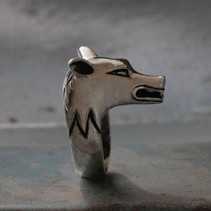 wolf Biker Rings sterling silver fox dog warrior Direwolf animal luck men