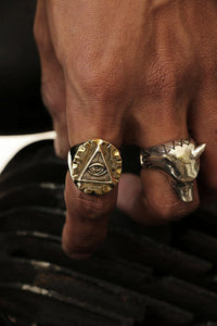Mexican Biker illuminati Ring brass silver Vintage freemason triangle Eye handmade