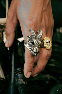 Goat Lucifer Biker Ring Skull sterling silver Satan Baphomet Pentagram