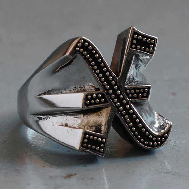 X alphabet Biker Ring gothic sterling silver 925 Old english