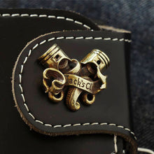 Biker long Wallet chain brass Genuine Leather black Piston cross skull handmade