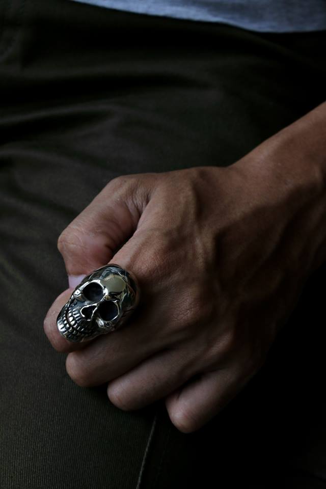 Skull Biker Ring sterling silver 925 bone open mouth Jaws motorcycle men  rocker