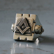 Mexican Biker freemason Ring sterling silver Vintage illuminati Masonic Square men