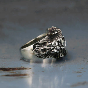 Goat Pentagram biker Ring sterling silver Seal of Satan Baphomet Skull Lucifer