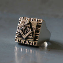 Mexican Biker Masonic Ring sterling silver 925 Vintage freemason illuminati Square