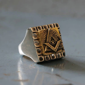 Mexican Biker Ring Skull silver Vintage freemason illuminati Masonic Square punk logo Vintage custom size handmade